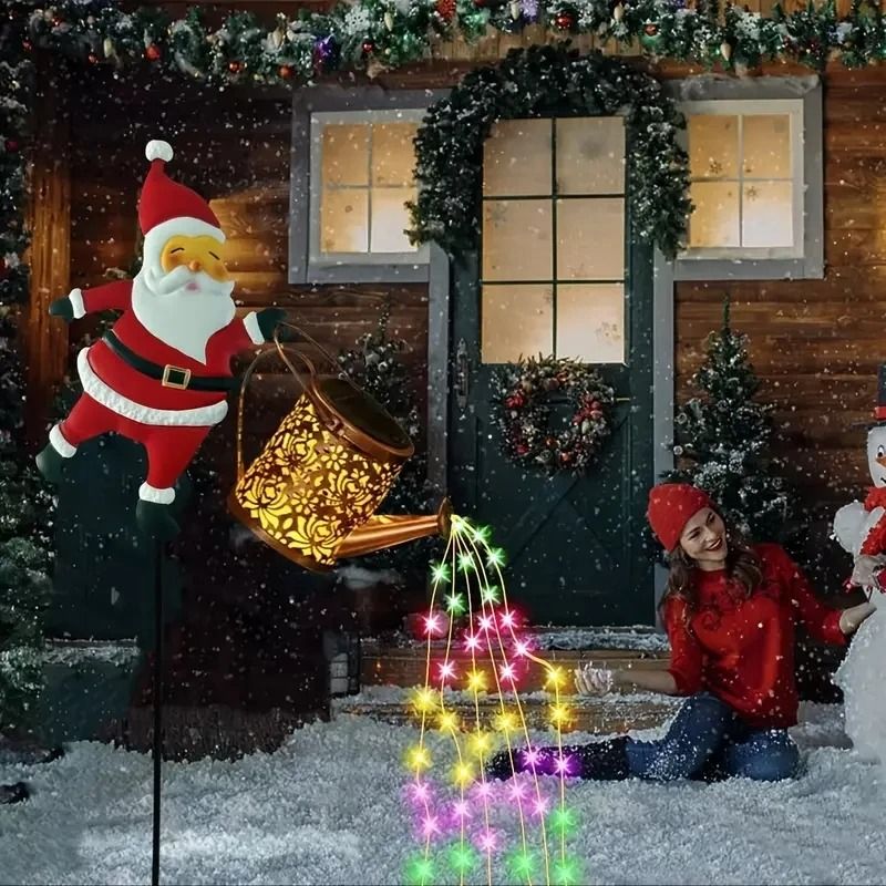Solar Santa Claus Kettle Light for Garden and Outdoor Christmas Decoration