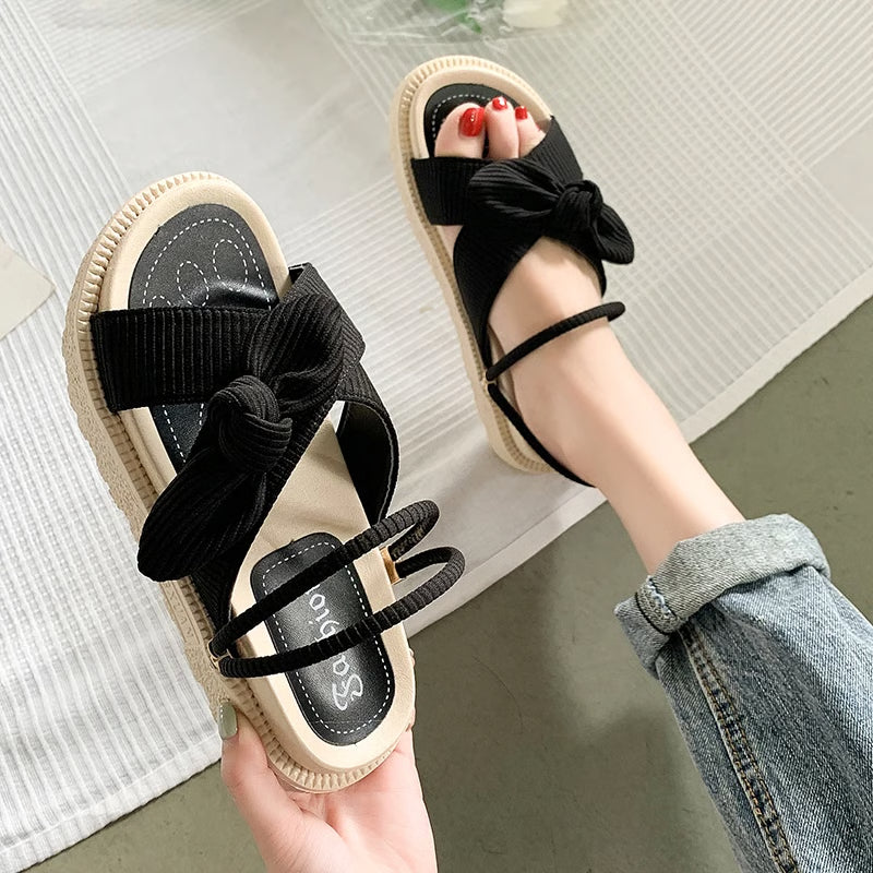 Summer Fairy Style Sandal for Women, Fashion Student Platform Flats, Roman Lady Cute Slippers