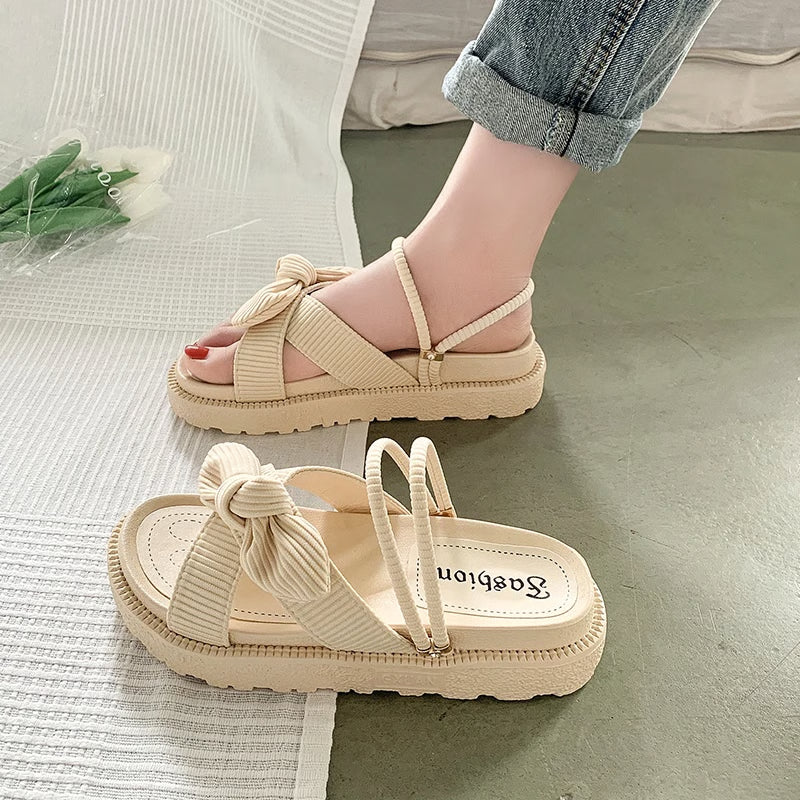 Summer Fairy Style Sandal for Women, Fashion Student Platform Flats, Roman Lady Cute Slippers