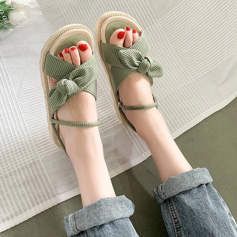 Summer Fairy Style Sandal for Women, Fashion Student Platform Flats, Roman Lady Cute Slippers