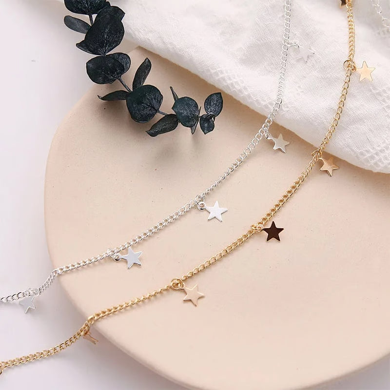 Boho Statement Necklace: Stylish Stars Dangler Choker for Women - Fashionable Clavicle Chain Jewelry, Perfect Birthday G
