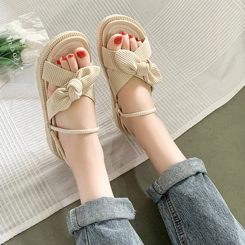 Summer Fairy Style Sandal for Women, Fashion Student Platform Flats, Roman Lady Cute Slippers