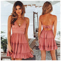 Women Fashion Solid Color Lace Strap Elegant Summer Dress Seaside Vacation Wear